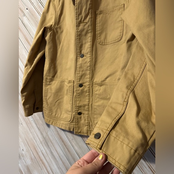 Old Navy Tan Khaki Navy Blue Plaid Lined Utility Jacket Button Up Warm Collar - Picture 6 of 10